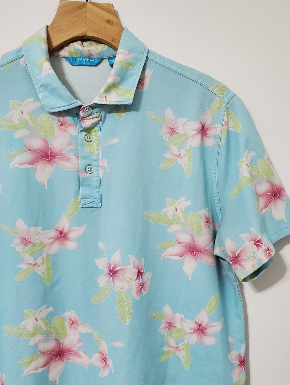 Tori Richard Hibiscus Hawaiian Polo Shirt Mens Large